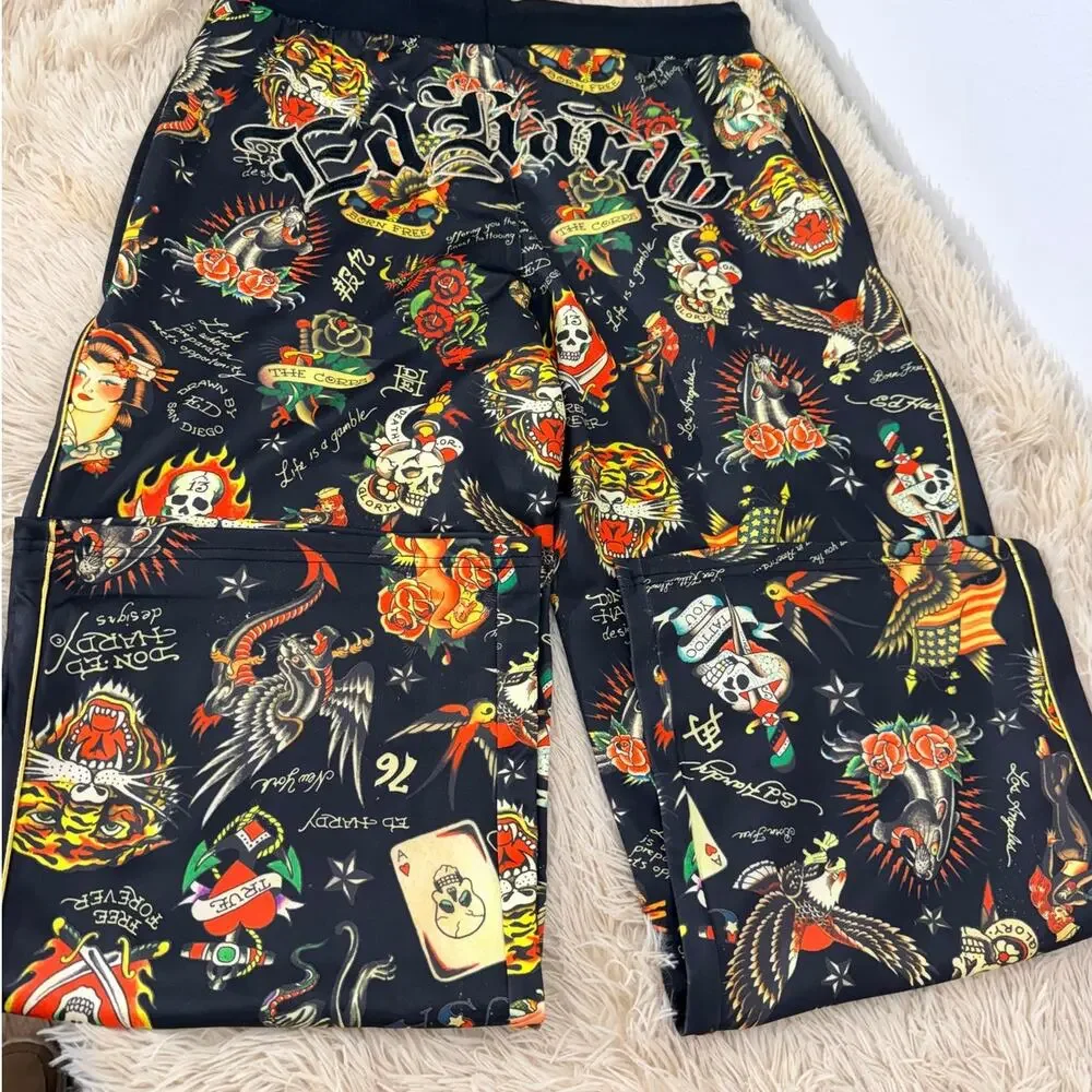 Ed Hardy Tattoo Print Jogger Pants Unisex Large NWT Black Streetwear Lounge - Picture 4 of 12